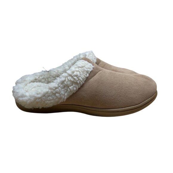 Dearfoams Womens Tan Suede-Like Faux Fur Lining Slip-On Slippers Clogs Sz 10 - Picture 3 of 9